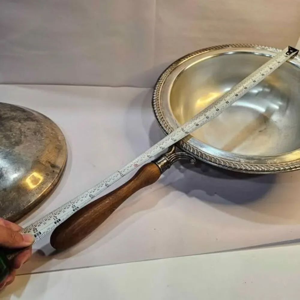 B. Rogers Silver Co. 1245 Silver Plated Chafing Dish with Wood Handle